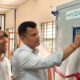 Capt Brijesh Chowta, Member of Parliament of Dakshina Kannada, unveils the first electrolyser unit manufactured at the HYDGEN facility in Mangaluru on Sunday, in the presence of Manipaddy Krishna Kumar (left), COO and Co-Founder of HYDGEN.