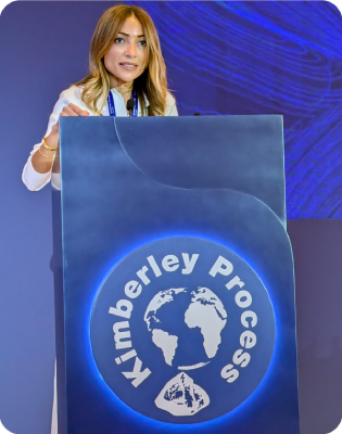 WDC President Feriel Zerouki addressing the Closing Ceremony of the 2025 Kimberley Process Plenary in Dubai, UAE, on November 21, 2025